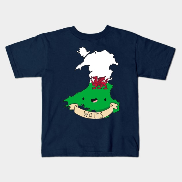 Kawaii Wales Flag Map Kids T-Shirt by Sofia Sava